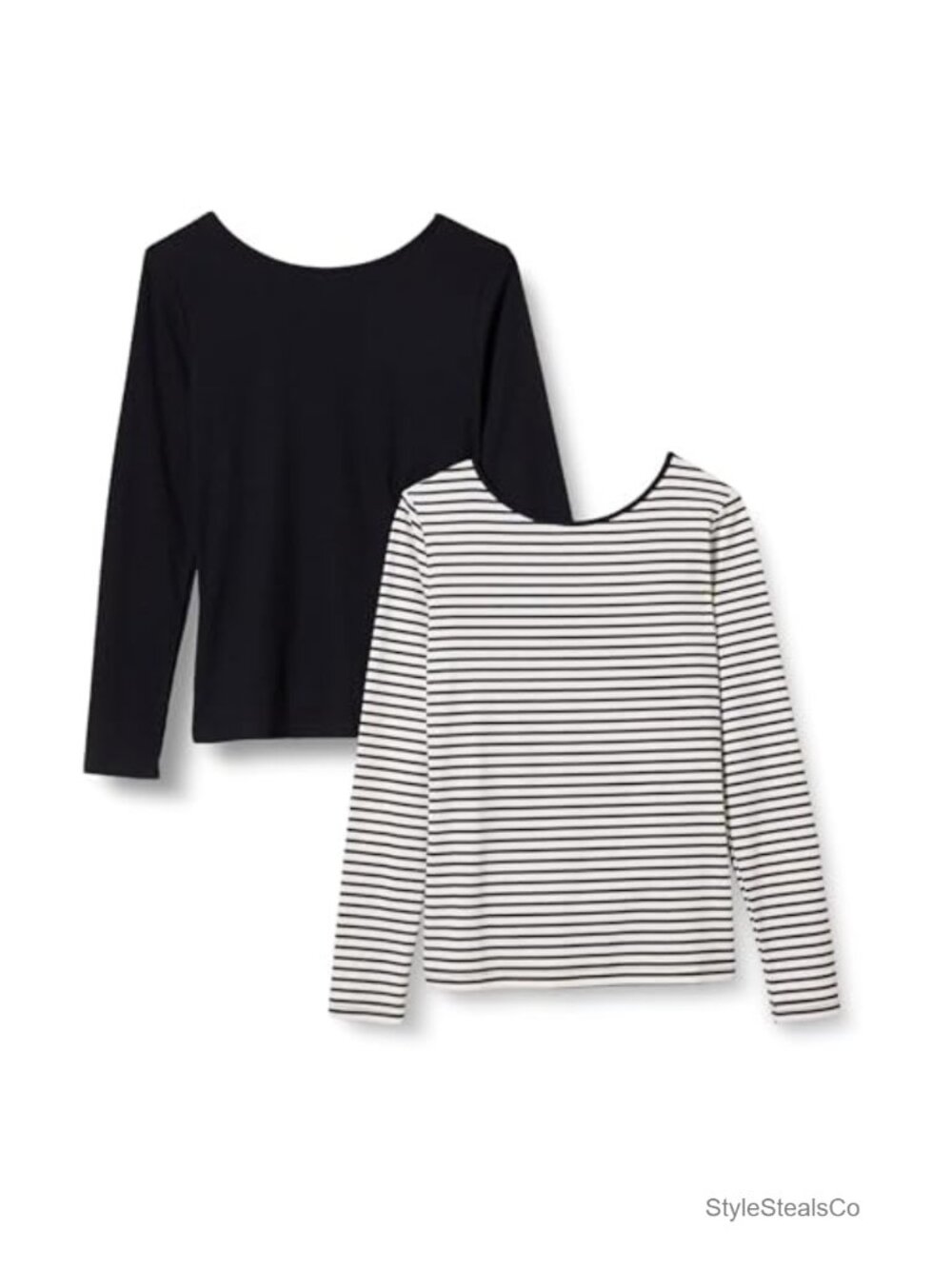 Women's Slim Fit Scoop Back Long Sleeve Rib-Knit T-Shirt Soft Stretch Layer